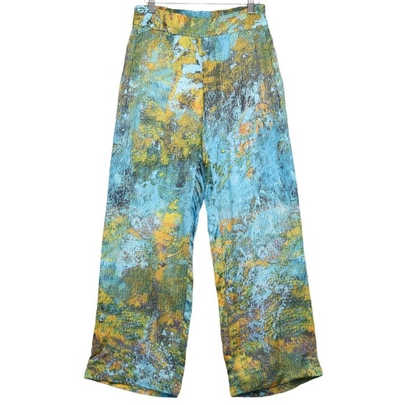 Soft Surroundings Pants Wide Leg Palazzo Cassatt Gilded Blue Multicolor tropical - Picture 2 of 15